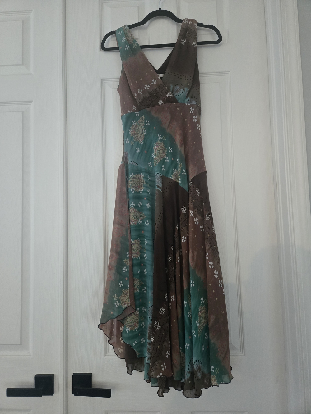 Flowy Bohemian Sheer Hi-Low Dress - Teal and Brown